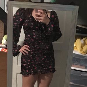 Satin rose ruched mini dress